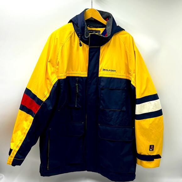 VINTAGE TOMMY HILFIGER MENS XL JACKET FULL ZIP ZIP COLORBLOCKED ALL WEATHER